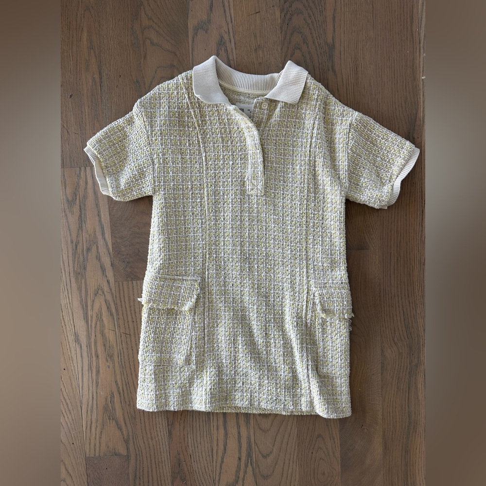 Zara girls Structured Collar dress, yellow boucle tweed. Size 9.